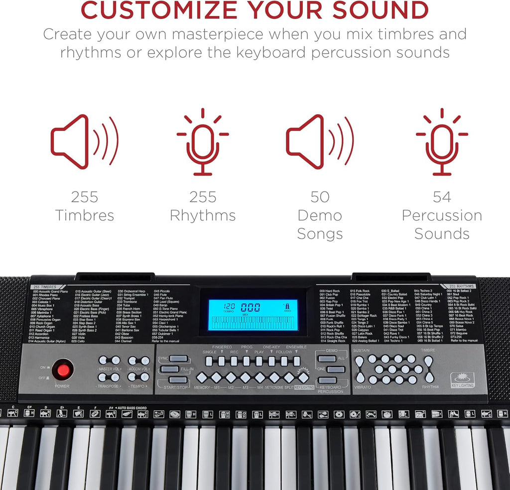 54-Key Electronic Keyboard Piano with LCD Screen, Power Adapter, Teaching Modes, Music Sheet Stand, Built in Speakers I405265
