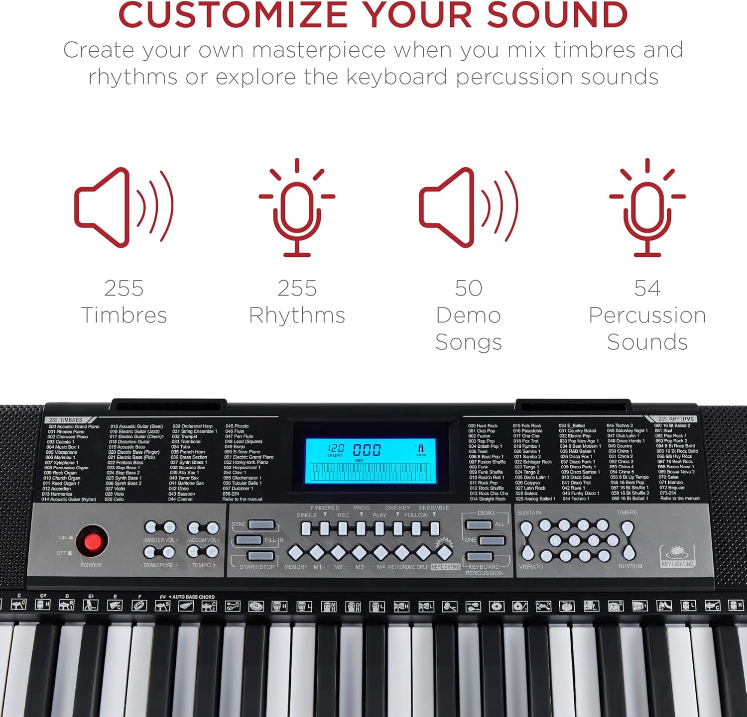 54-Key Electronic Keyboard Piano with LCD Screen, Power Adapter, Teaching Modes, Music Sheet Stand, Built in Speakers I405265
