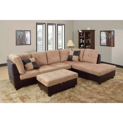 Wide Right Hand Facing Sofa & Chaise with Ottoman Fabric: Sand B67342