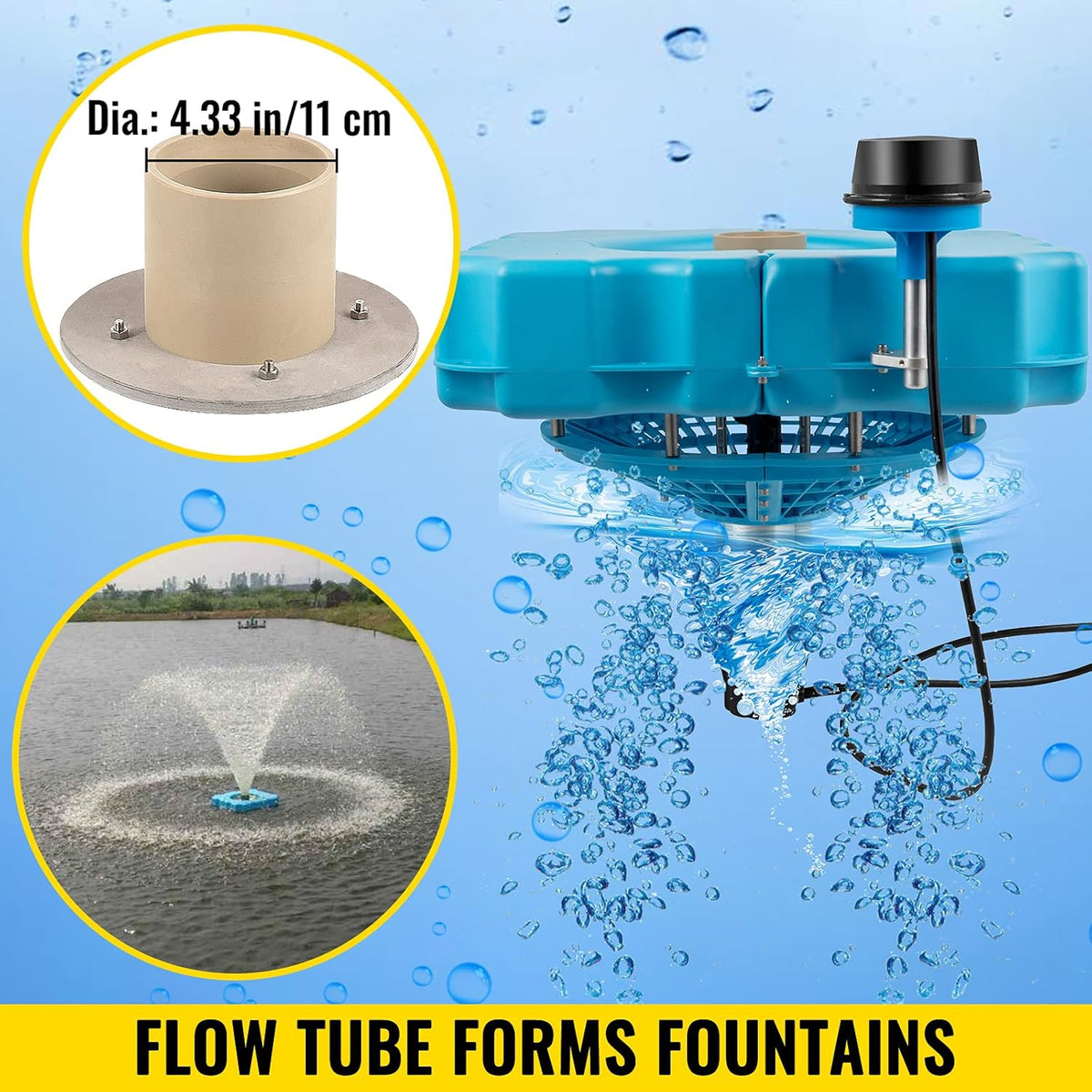 Lake Fountain with 110V 1/2 HP Motor Aerating Pond Fountain with 50ft Cord B73078