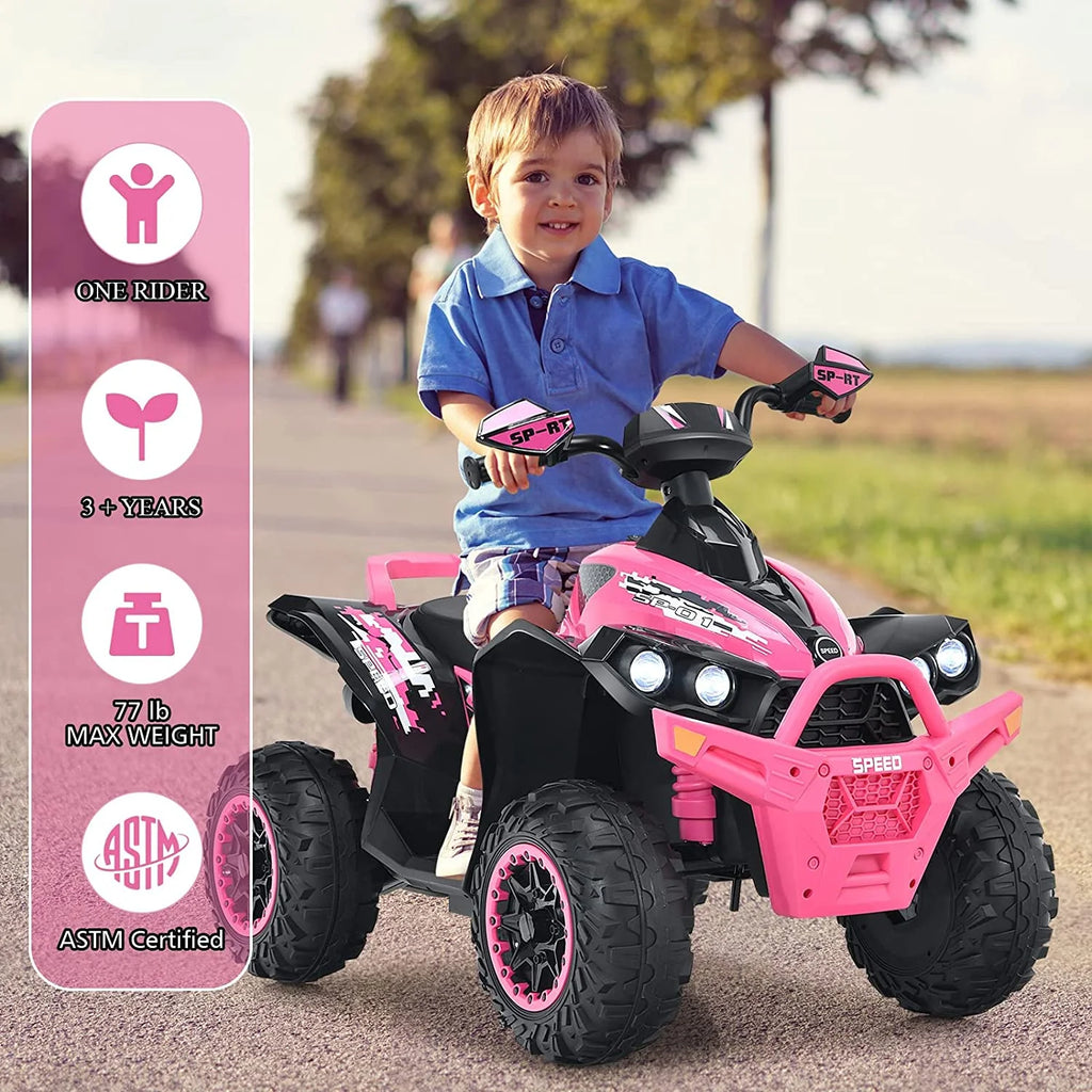 12V 4 Wheeler Quad Toy Ride On ATV with LED Lights (Coral) A7644