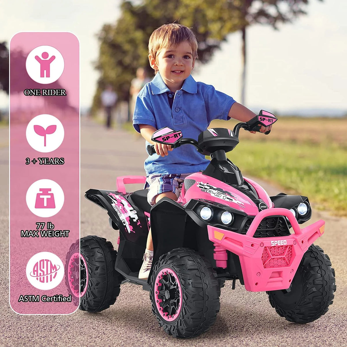 12V 4 Wheeler Quad Toy Ride On ATV with LED Lights (Coral) A7644