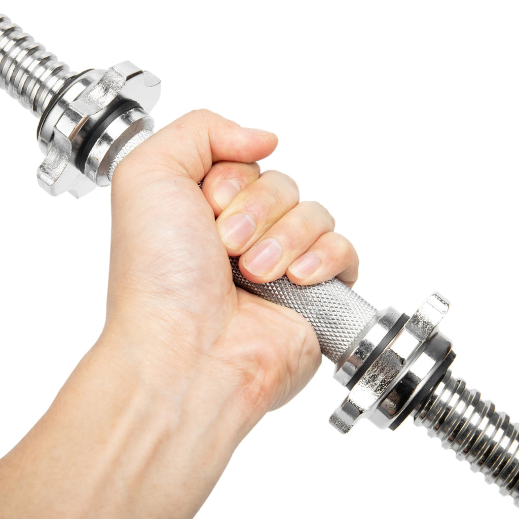 20" Solid Stainless Steel Chrome Threaded Dumbbell Bars with Spinlock Collars C6079