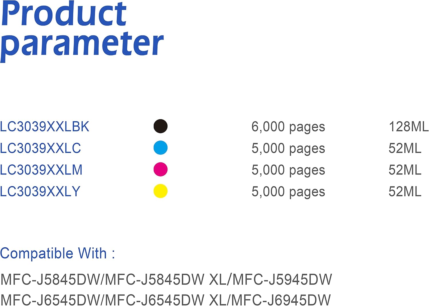 Compatible LC-3039xxl Ink Cartridge, Black, Cyan, Magenta, Yellow, Pack of 2 I375
