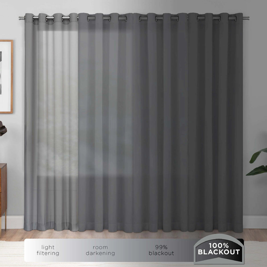 100% Blackout Faux Linen Grommet Curtains (2 Panels) 63x42 Charcoal D2500