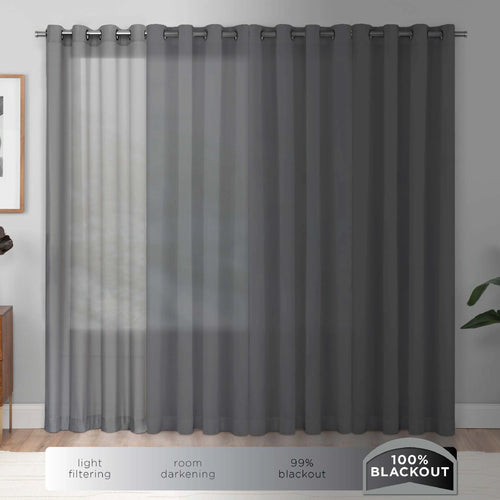 100% Blackout Faux Linen Grommet Curtains (2 Panels) 63x42 Charcoal D2500
