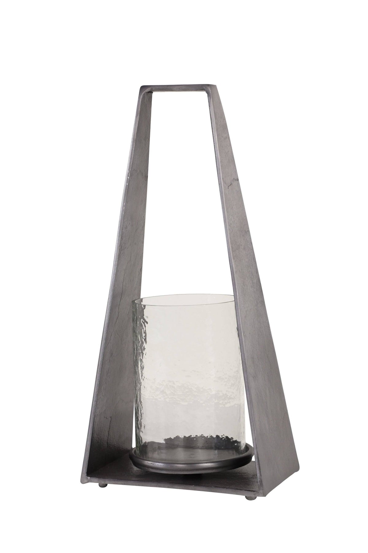 Silver Metal Candle Holder with Hurricane Glass O1674