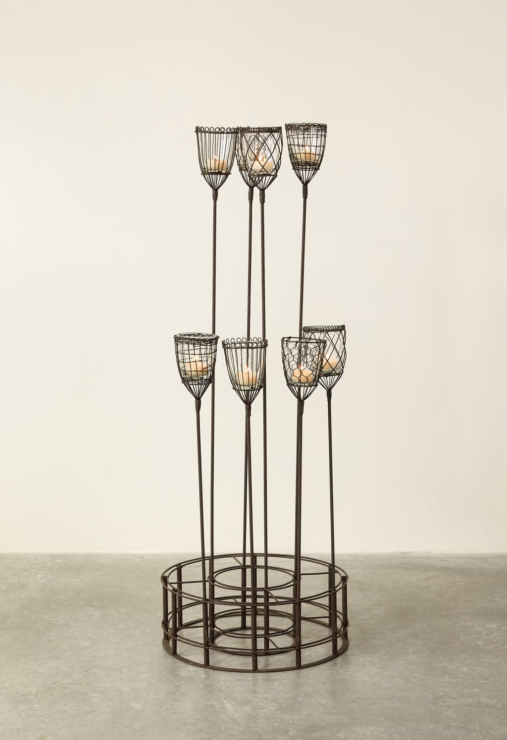 Glass Votive Holders in Tall Wire Plant/Yard Stakes Set of 4 Styles Q308