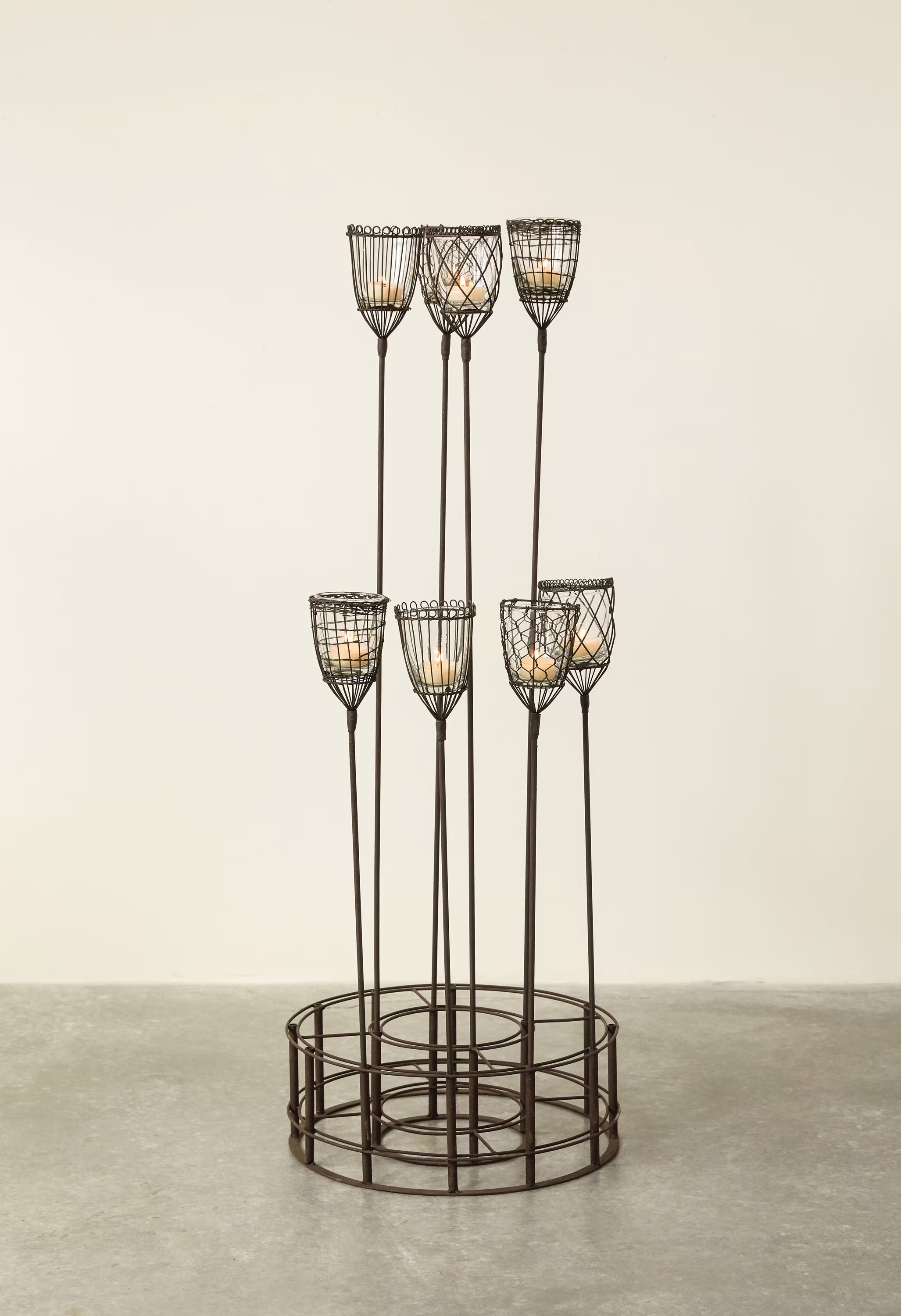Glass Votive Holders in Tall Wire Plant/Yard Stakes Set of 4 Styles Q308