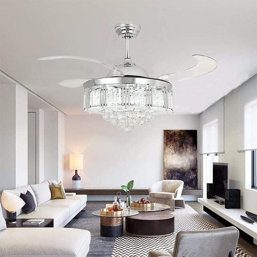 Silver Retractable LED Chandelier Ceiling Fan with Light E9220