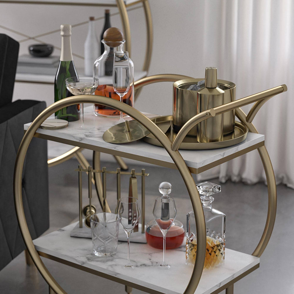 White Marble Round Bar Cart M7658