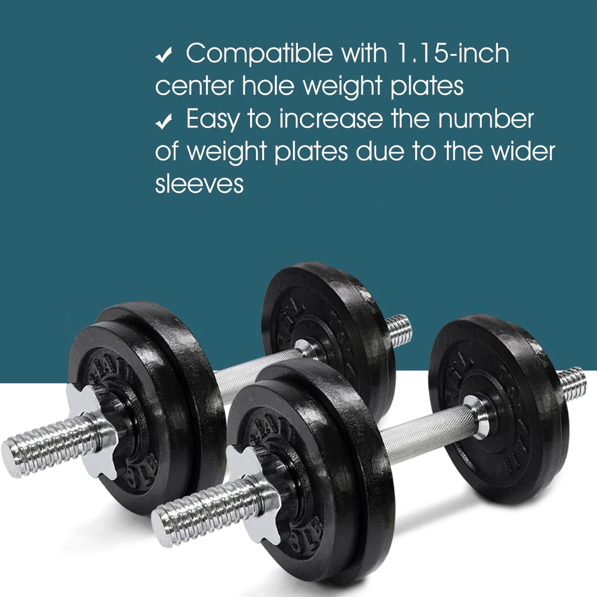 20" Solid Stainless Steel Chrome Threaded Dumbbell Bars with Spinlock Collars C6079