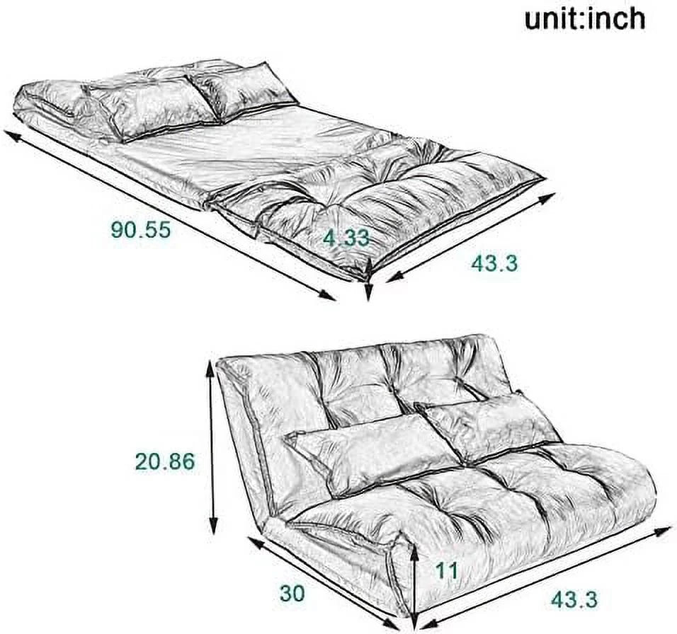 Blue Adjustable Floor Sofa Bed with 2 Pillows F18980