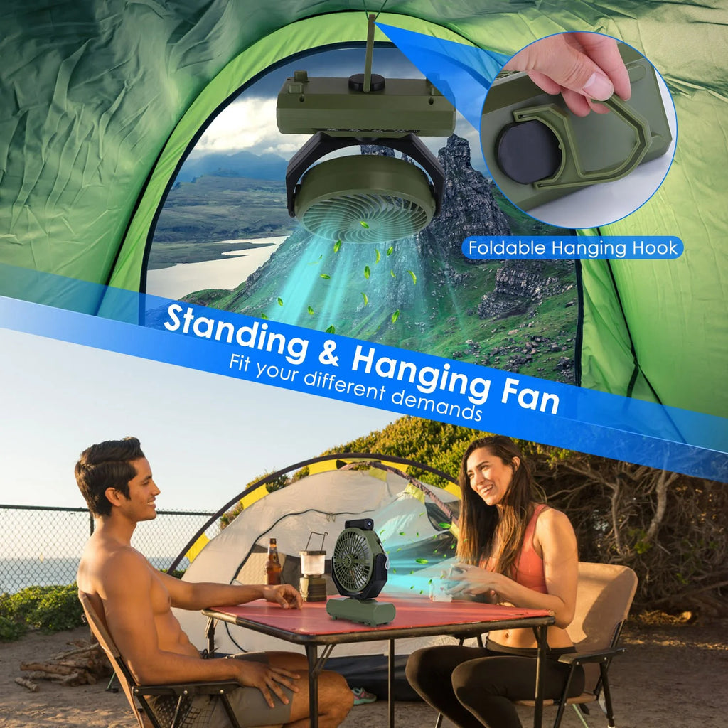 Portable Rechargeable Camping Fan with Flashlight Power Bank V9838