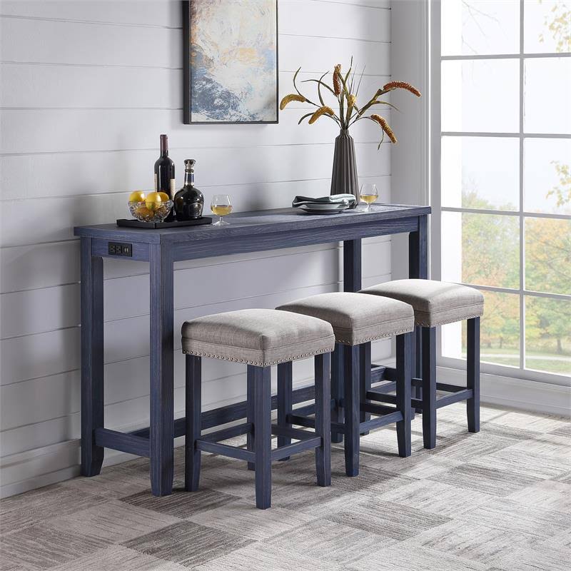 Blue Wood 4-Piece Counter Height Dining Set H3861