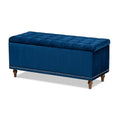 Navy Blue Velvet Button-Tufted Storage Ottoman Bench P3625