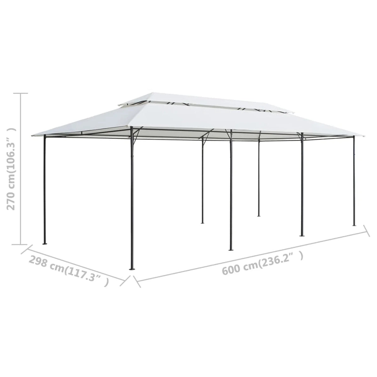 White Steel Frame Party Tent Gazebo Canopy Sun Shade Shelter 236.2 x 117.3 x 106.3 Inches I599031