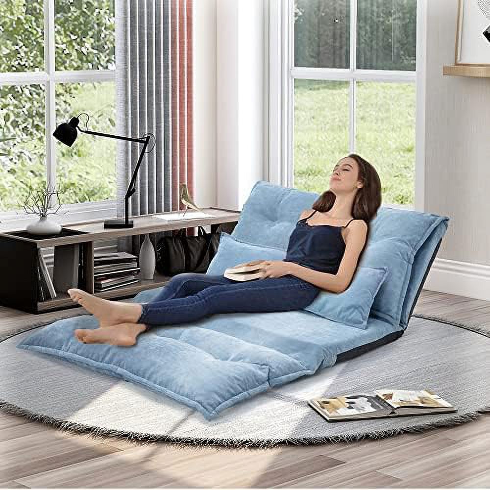 Blue Adjustable Floor Sofa Bed with 2 Pillows F18980