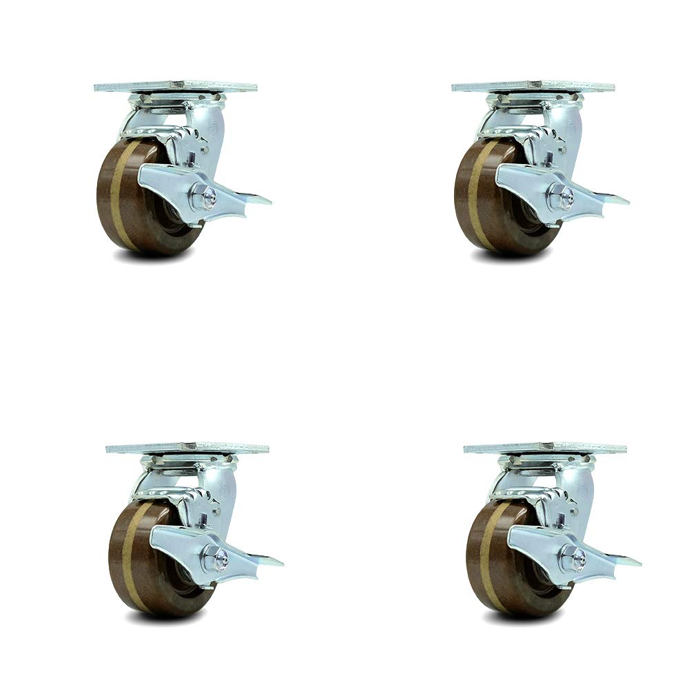5" x 2" Brown Wheel Swivel Top Plate Caster, Pack of 2 I653