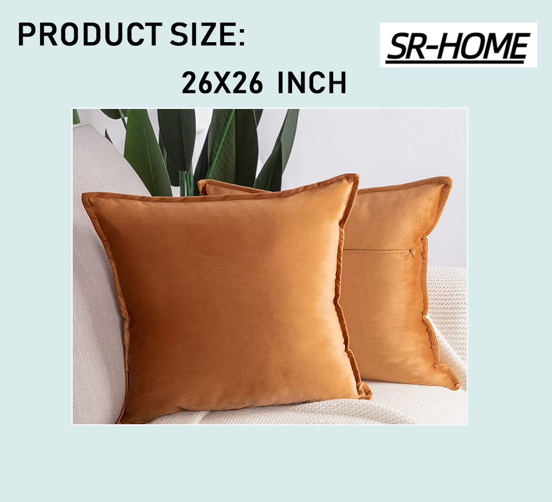 Set of 2 Velvet Decorative Throw Pillow Covers Square with Fringe Cushion Case U7514