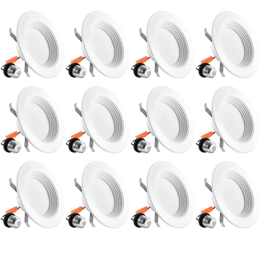 12-Pack Damp Rated Retrofit LED Recessed Can Light Baffle Trim 2700K Warm White R9652