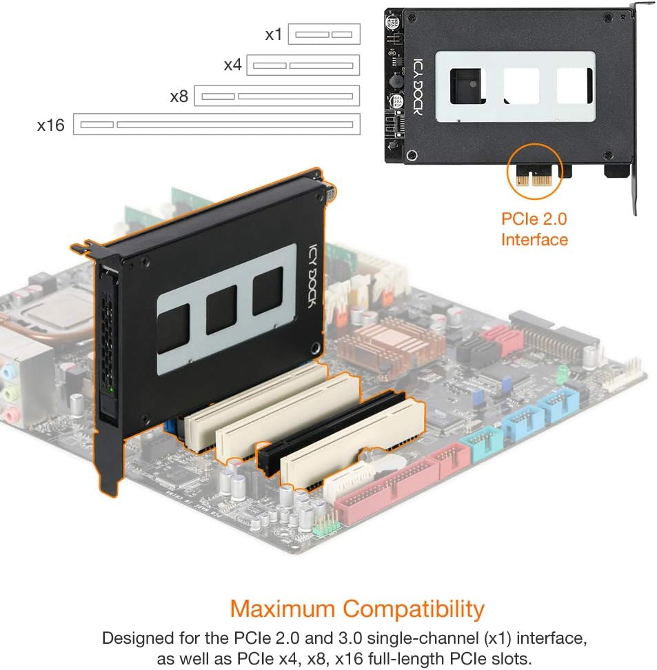 2.5" SATA SSD/HDD to PCIe 2.0 x1 Hot-Swap Mobile Rack for PCIe Expansion Slots, Pack of 2 N6073