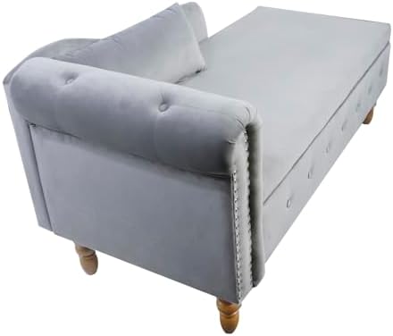 Velvet Chaise Lounge Chair with Button Tufted and Lumbar Pillow H24853