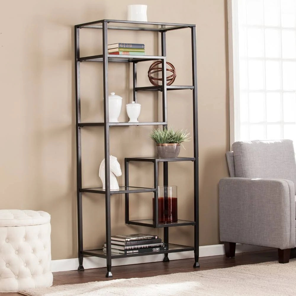Black Metal & Glass Bookcase J1753
