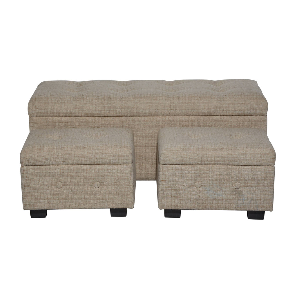 Beige Wood Traditional Storage Bench, Set of 3 B778