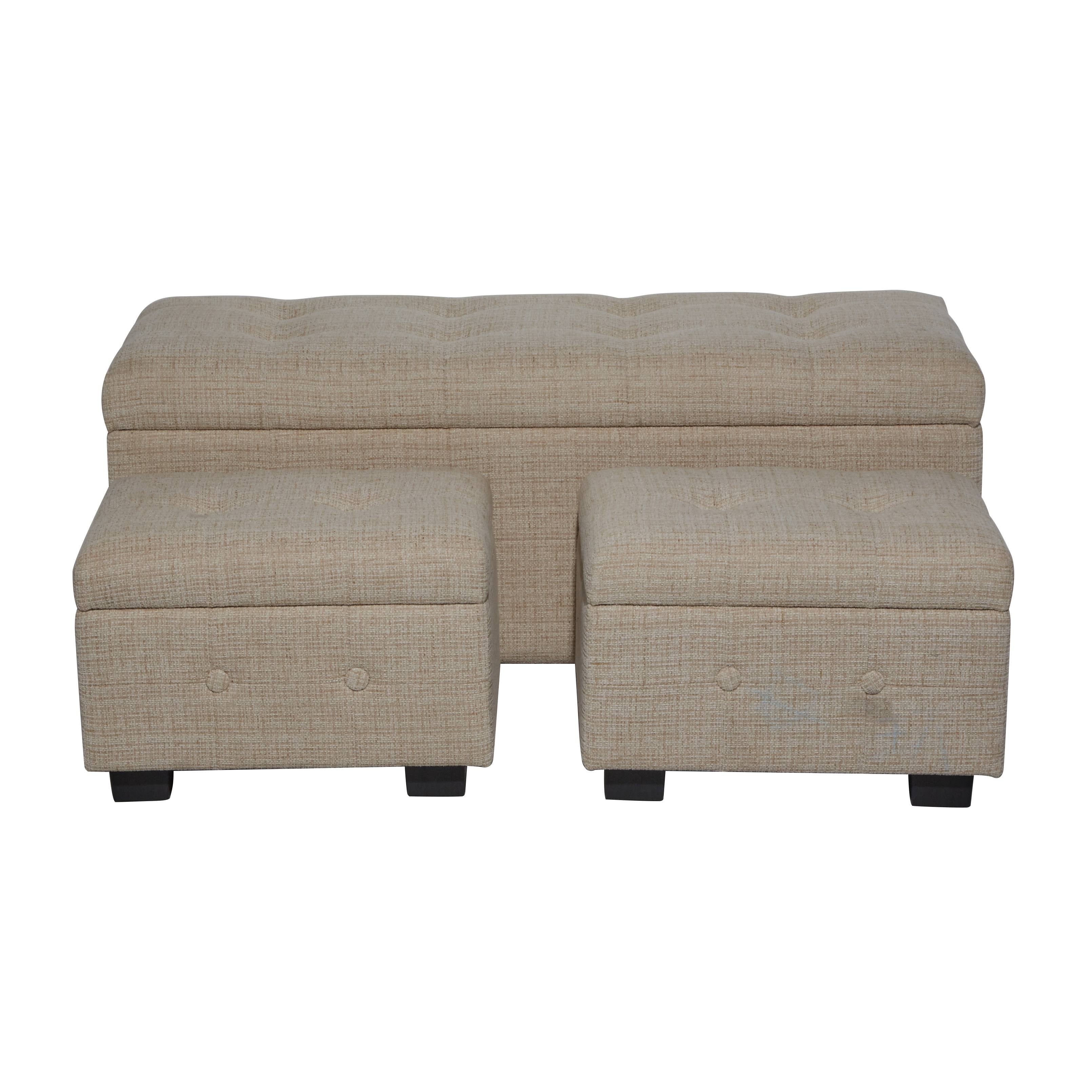 Beige Wood Traditional Storage Bench, Set of 3 B778