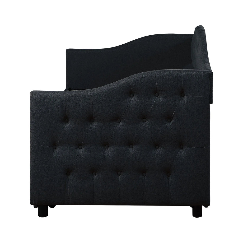 Dark Gray Wood Tufted Twin Size Daybed with Trundle D783