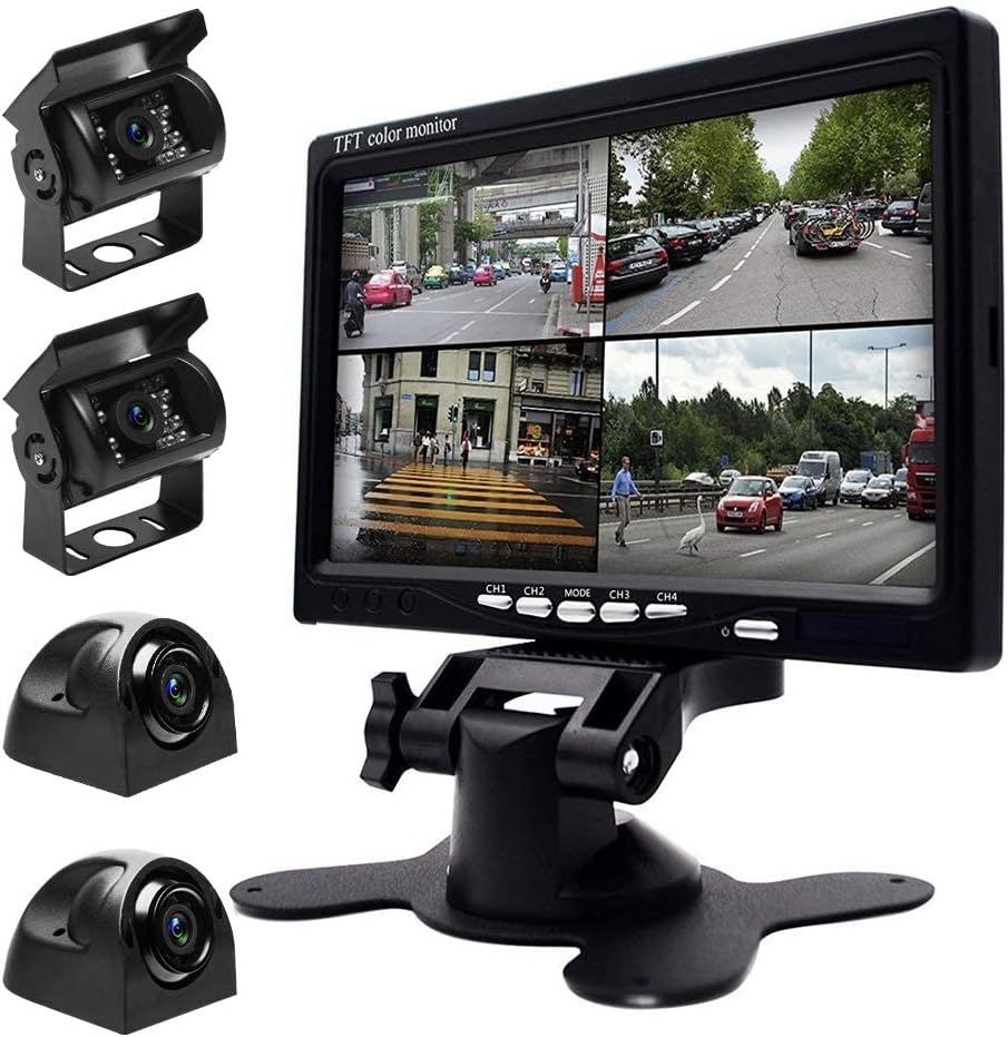 7 LCD Split Screen Backup Camera Monitor Kit with 4 Rear Cameras O12829