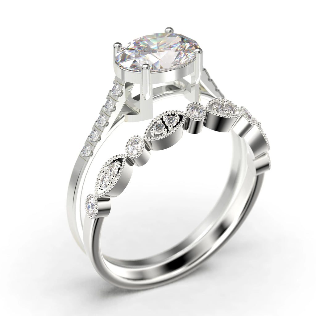 Oval Cut Diamond Moissanite Engagement Ring in 925 Sterling Silver With 18k White Gold Plating A2299