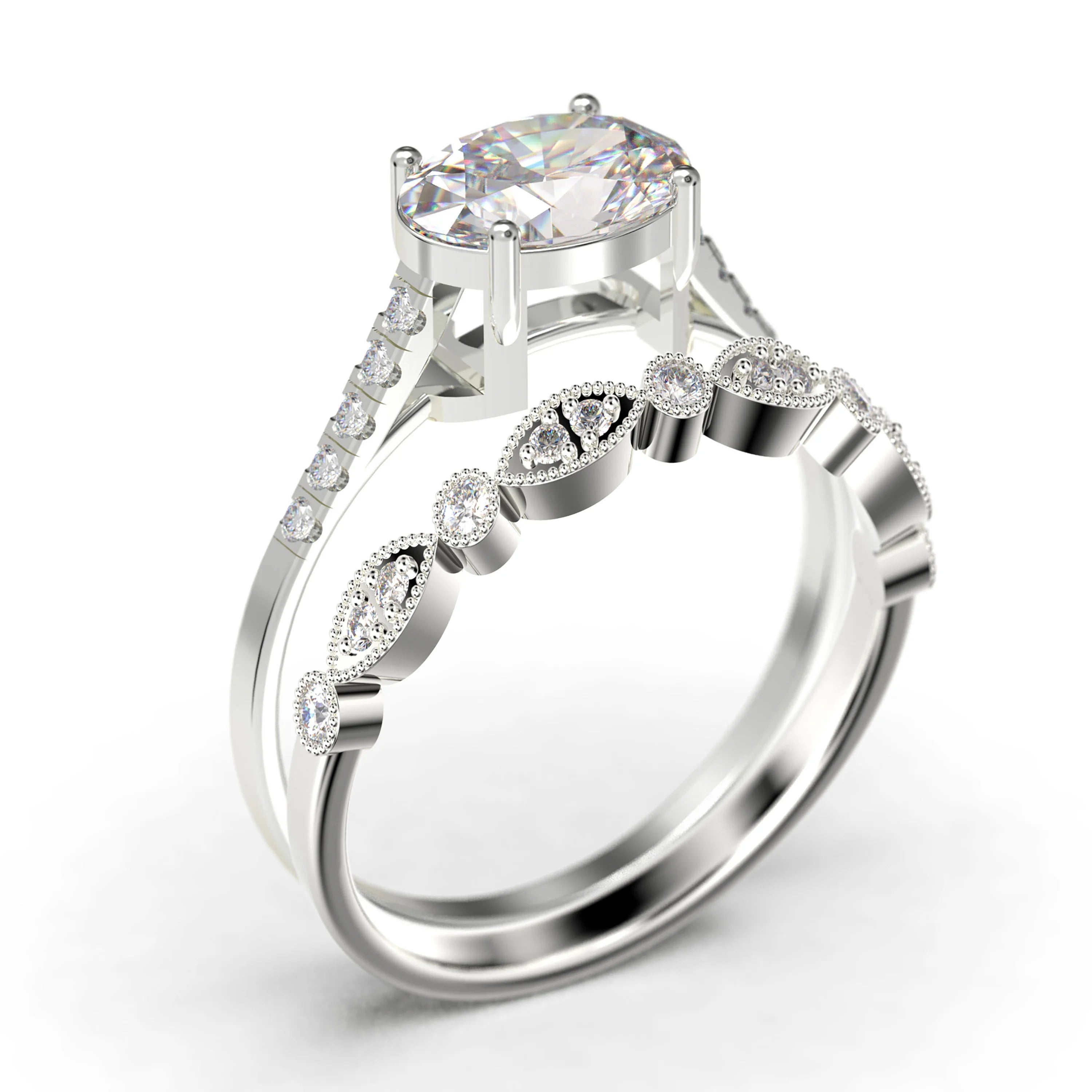 Oval Cut Diamond Moissanite Engagement Ring in 925 Sterling Silver With 18k White Gold Plating A2299