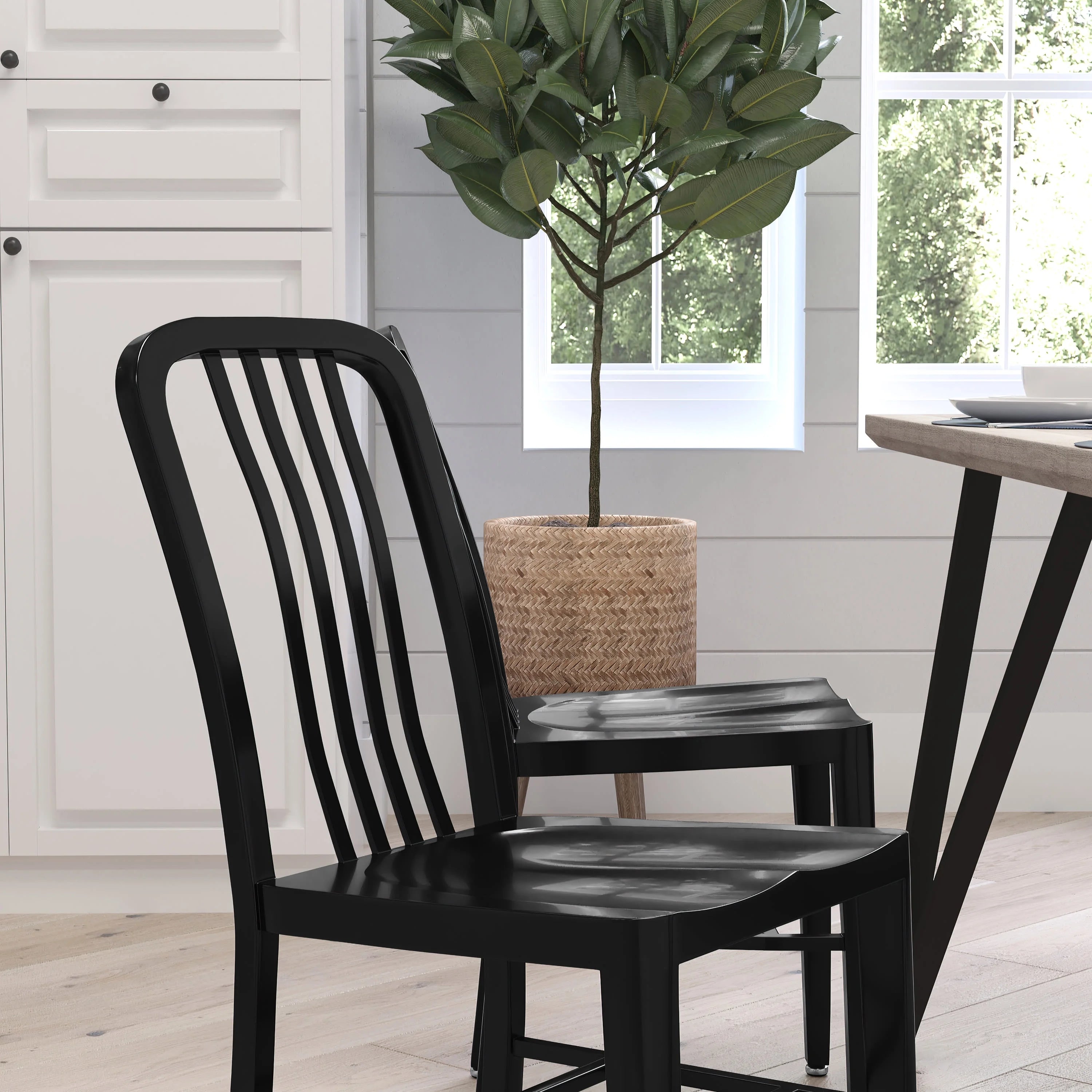 18 Inch Black Galvanized Steel Indoor/Outdoor Dining Chair T7469