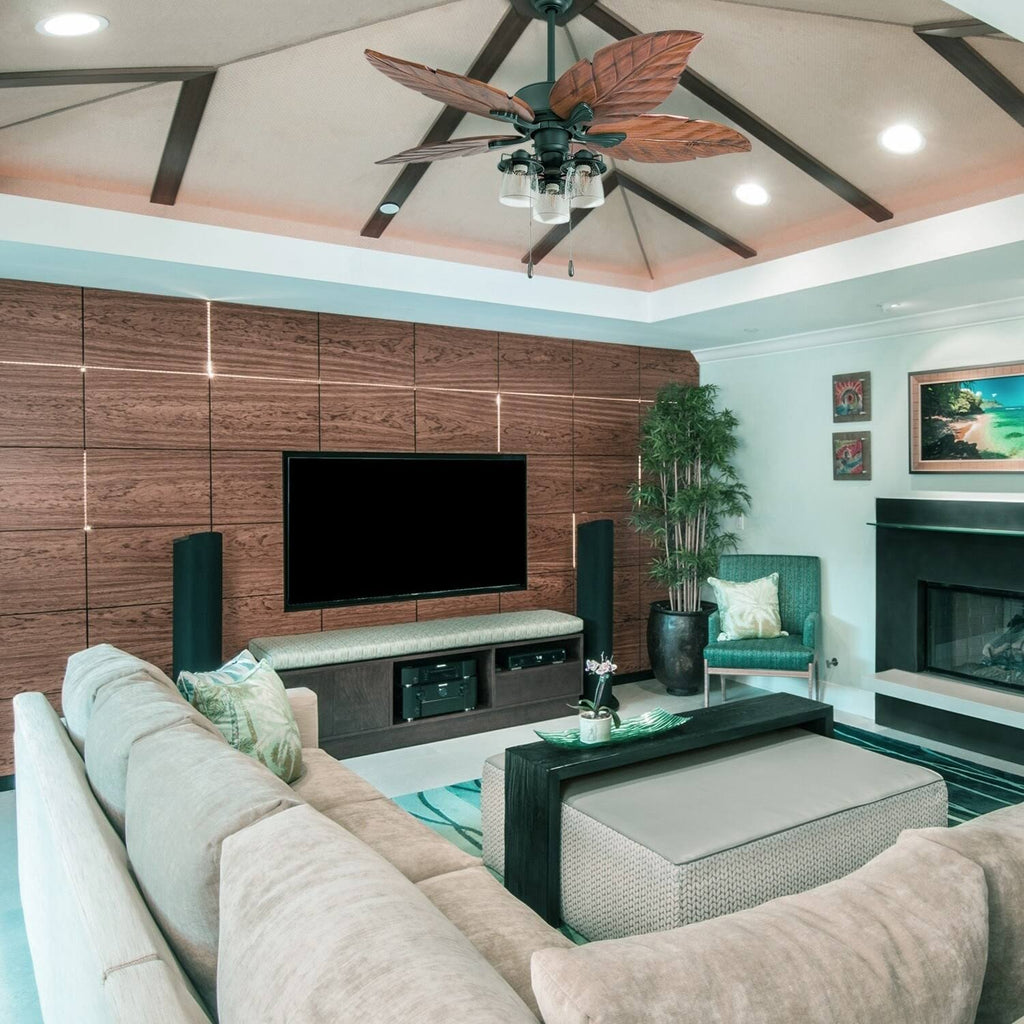 Aged Bronze LED Lighted Ceiling Fan with Hand-Carved Blades M803393
