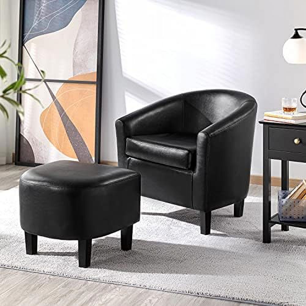 Black PU Leather Barrel Accent Chair with Ottoman Footrest Set S64071