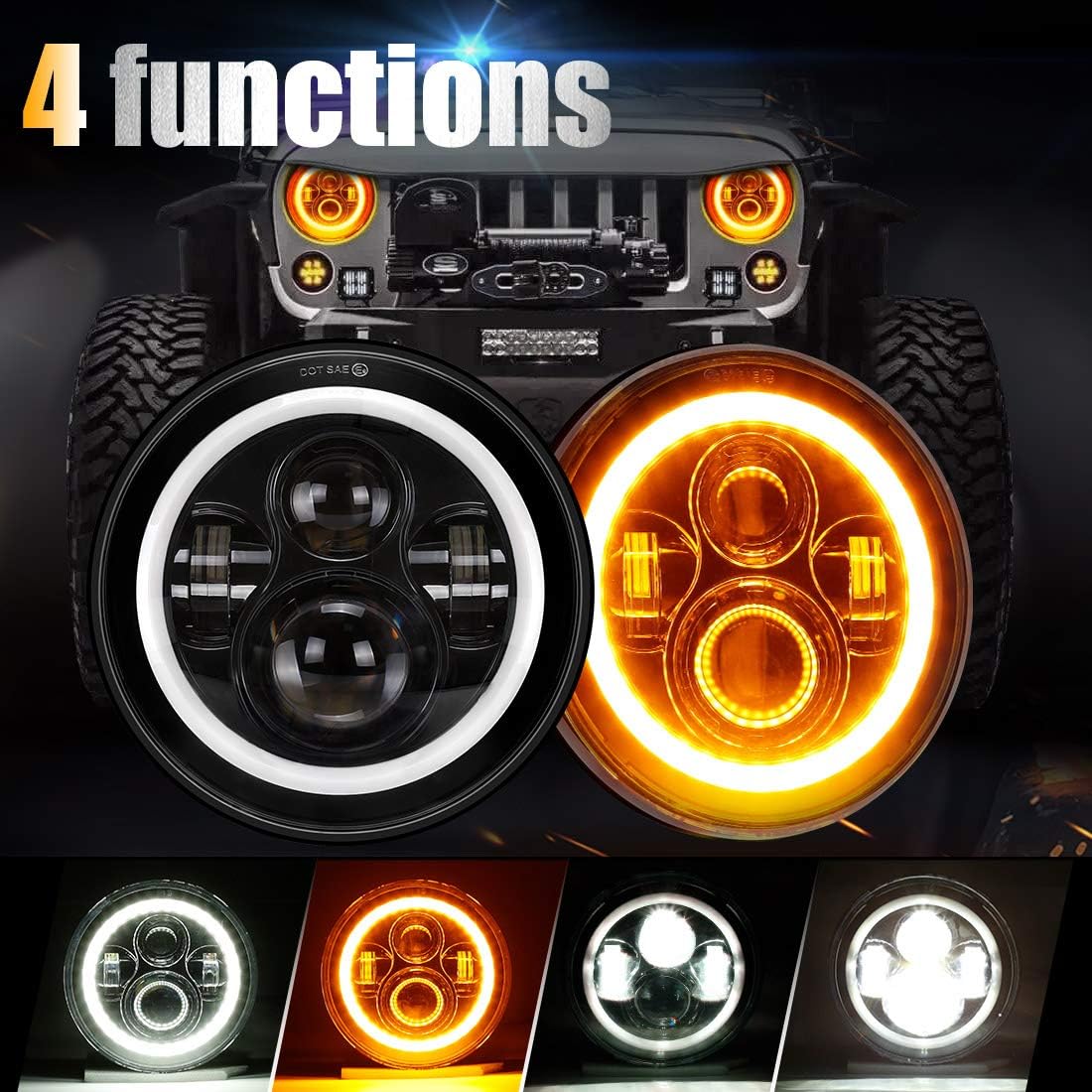 7" Round RGB LED Headlights with Amber Turn Signal Light Z741