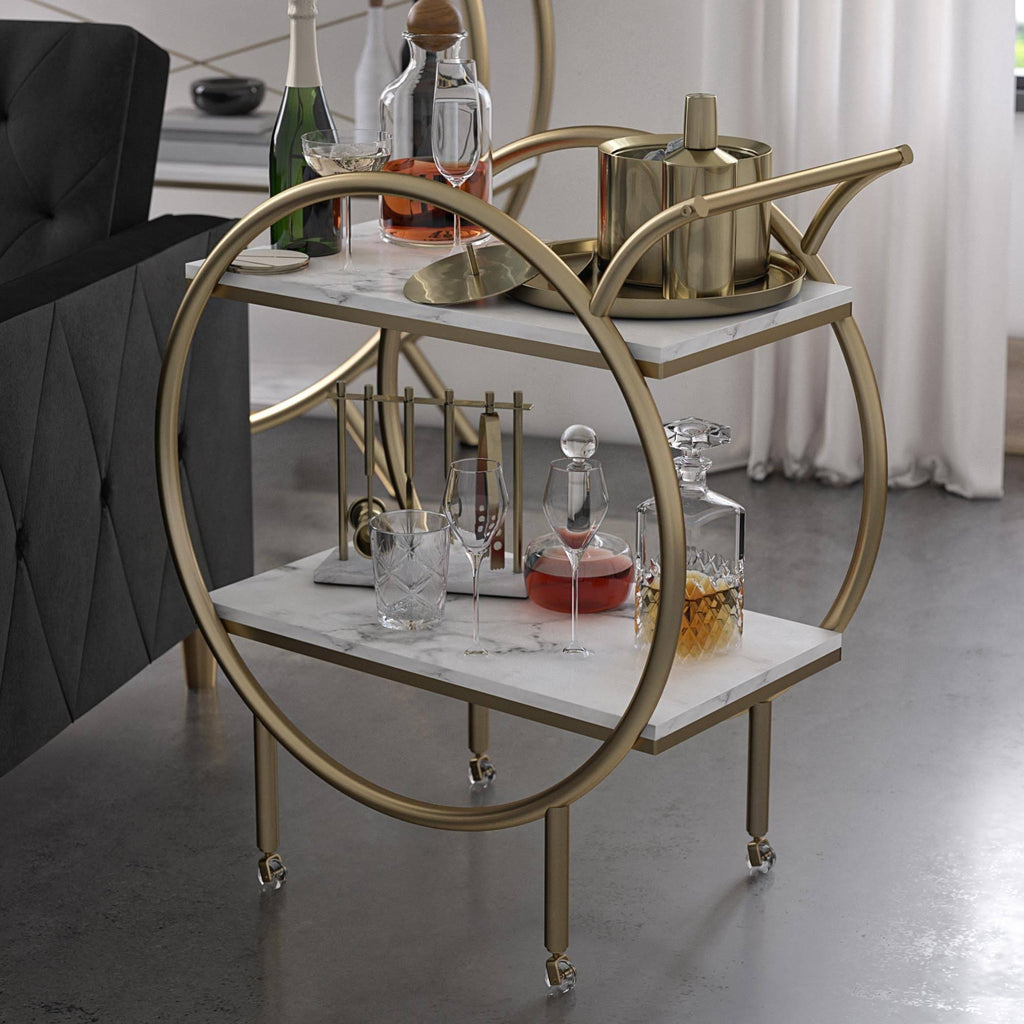 White Marble Round Bar Cart M7658