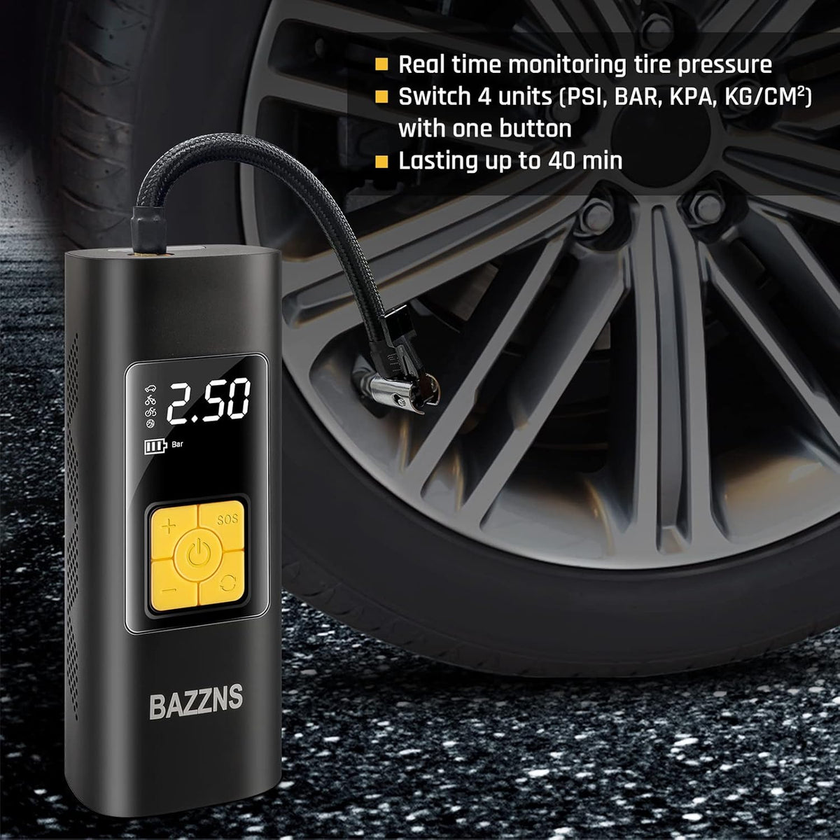 Cordless Tire Inflator Portable Air Compressor with 6000 mAh Battery Pressure Gauge LED Light T589