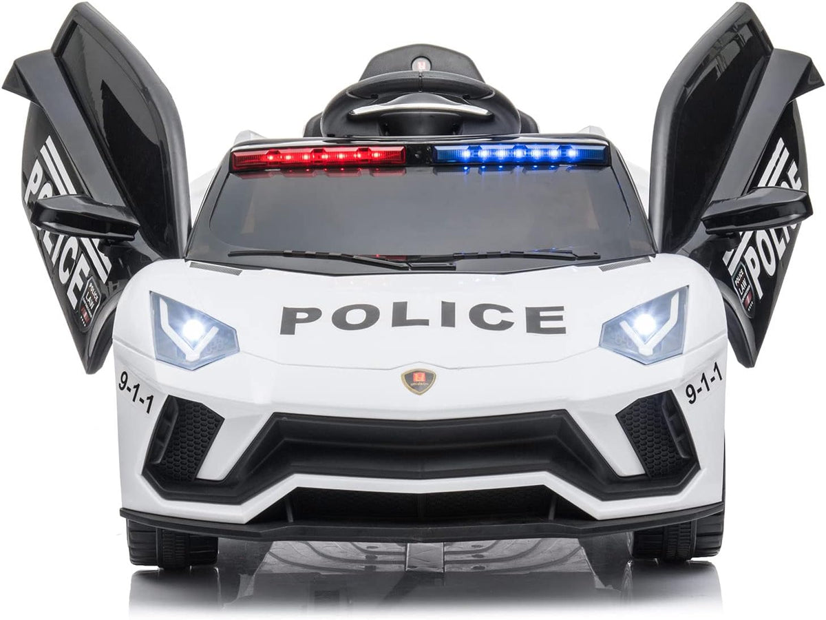 Black 12V Kids Ride On Police Car with Remote Control S8058