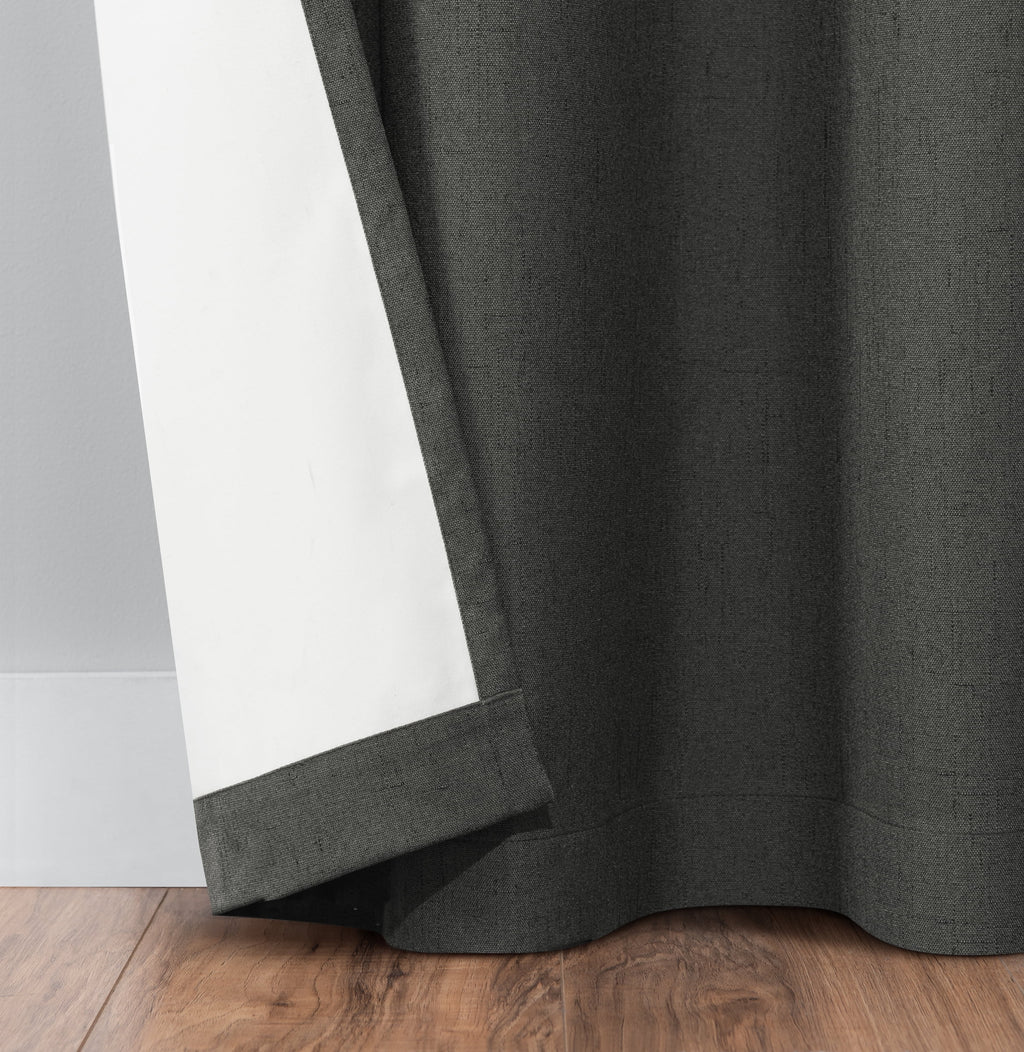 100% Blackout Faux Linen Grommet Curtains (2 Panels) 63x42 Charcoal D2500