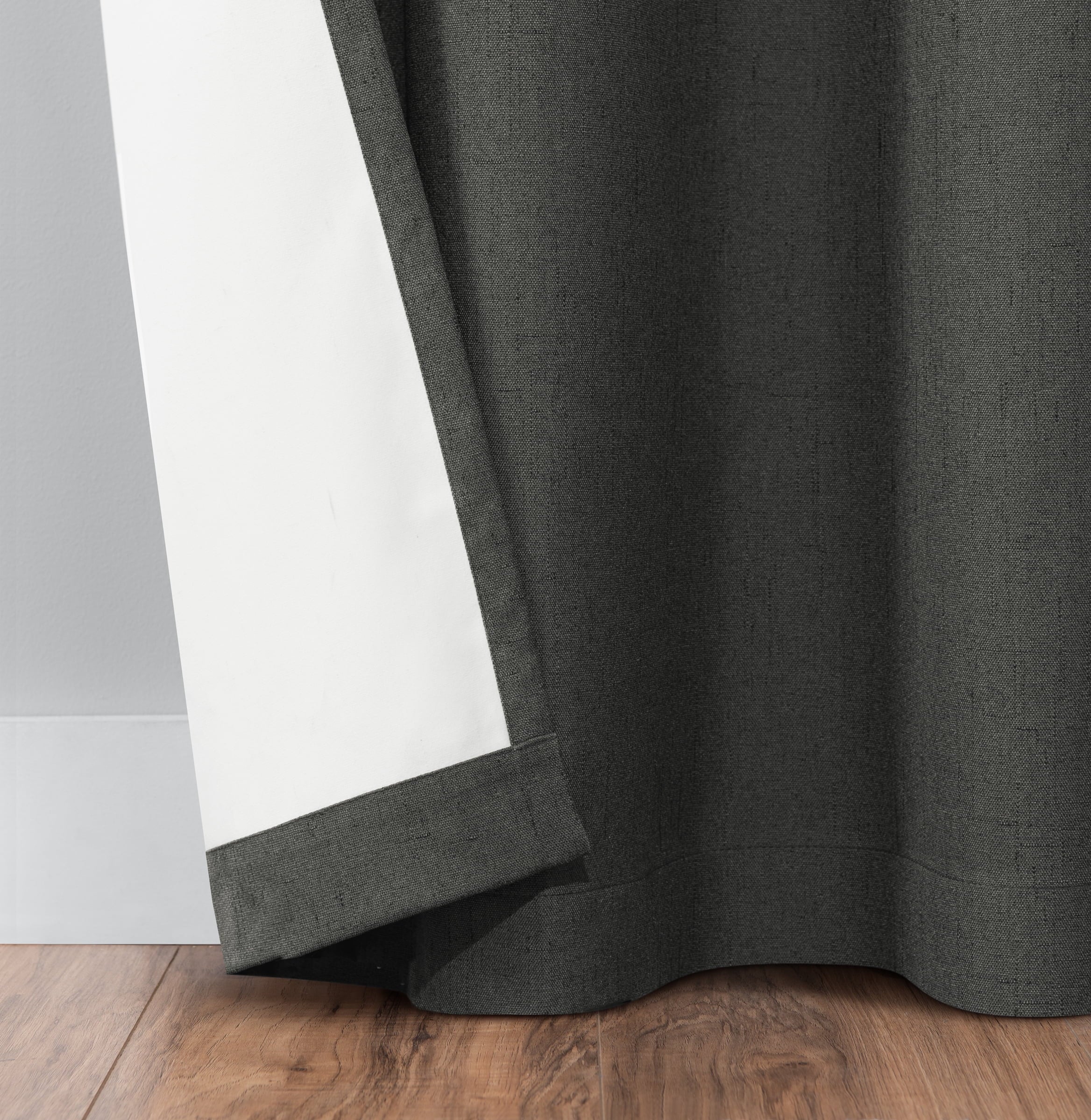 100% Blackout Faux Linen Grommet Curtains (2 Panels) 63x42 Charcoal D2500