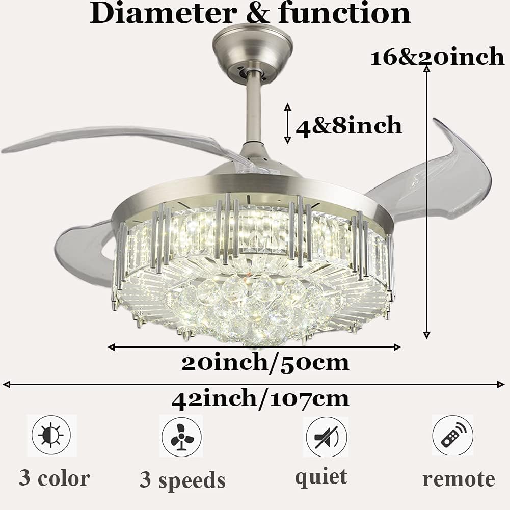 Silver Retractable LED Chandelier Ceiling Fan with Light E9220