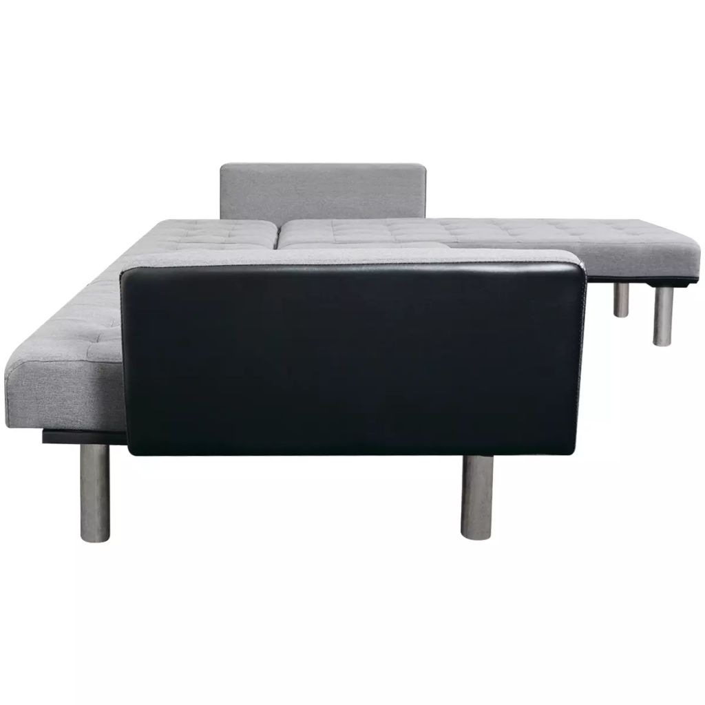 L-shaped Sofa Bed Fabric Black and Gray W4718