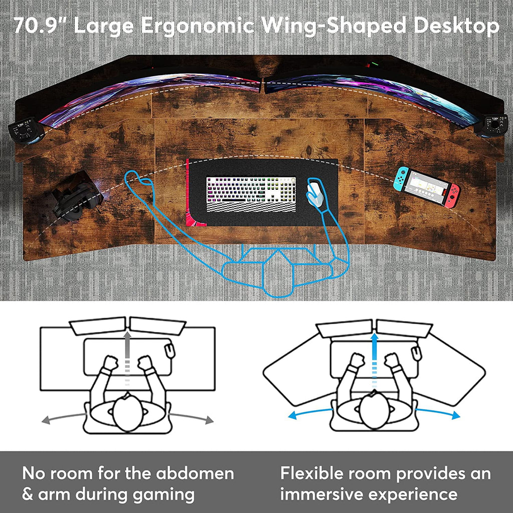 70.9" Rustic Brown Computer Desk with Monitor Stand B165