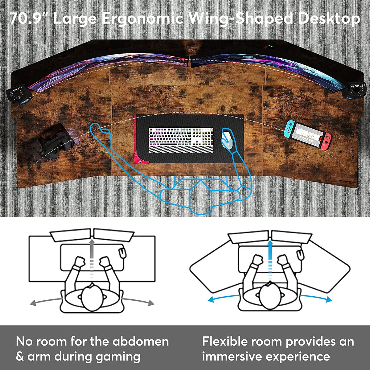 70.9" Rustic Brown Computer Desk with Monitor Stand B165