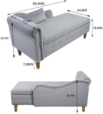 Velvet Chaise Lounge Chair with Button Tufted and Lumbar Pillow H24853