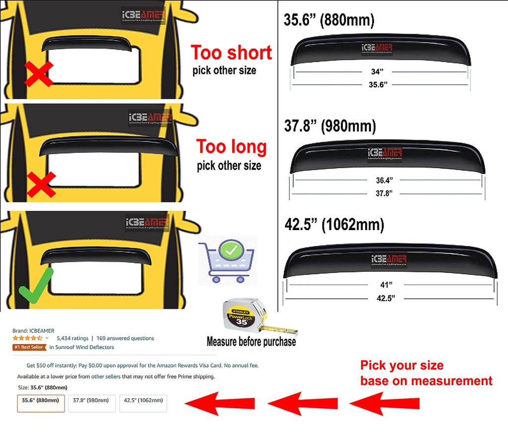 37.8" 980mm Tinted Sunroof Wind Deflector Visor with Double Side Tape D21225