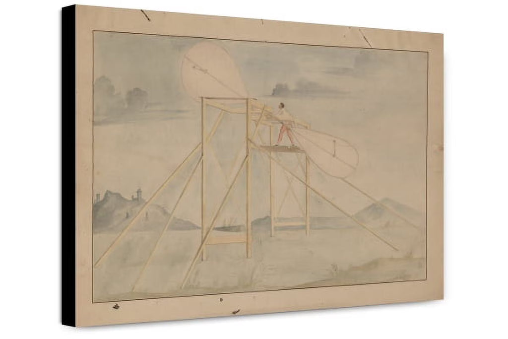 Canvas Print: Man Standing On A Platform Manipulating A Set Of Paddle-Like Wings M850827